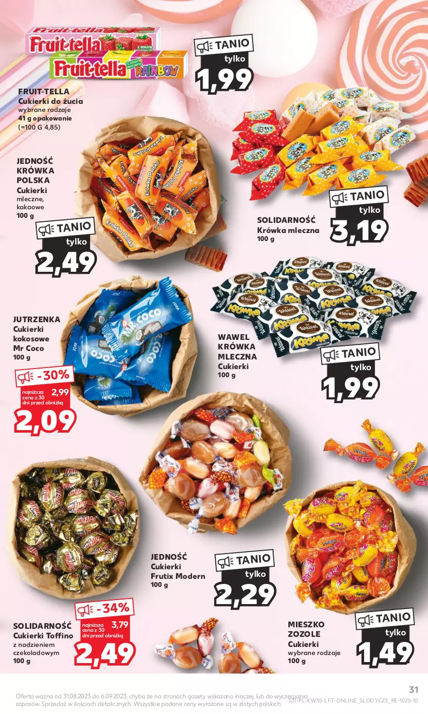 Gazetka promocyjna Kaufland - Gazetka tygodnia - ważna 31.08 do 06.09.2023 - strona 31 - produkty: Cukier, Cukierki, Jutrzenka, Kakao, Kokos, Lody, Toffino, Wawel