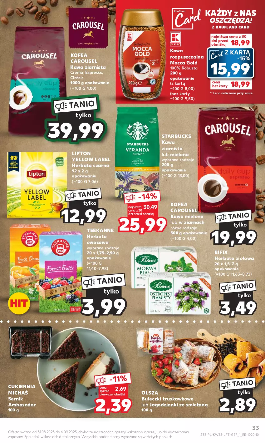 Gazetka promocyjna Kaufland - Gazetka tygodnia - ważna 31.08 do 06.09.2023 - strona 33 - produkty: Bułeczki, Cukier, Herbata, Herbata czarna, Herbata owocowa, Kawa, Kawa mielona, Kawa rozpuszczalna, Kawa ziarnista, Lipton, Ser, Teekanne