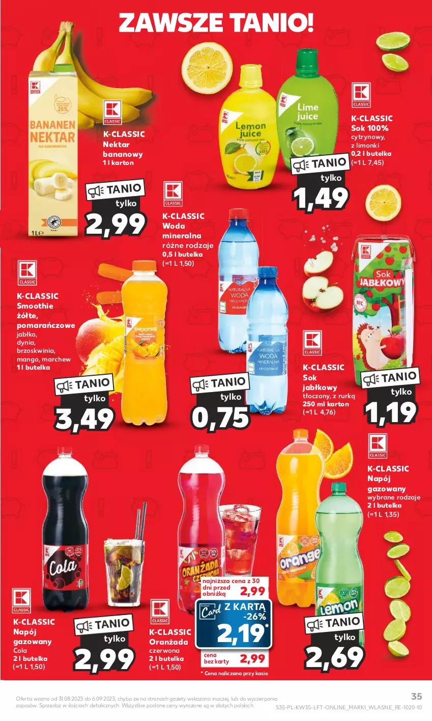 Gazetka promocyjna Kaufland - Gazetka tygodnia - ważna 31.08 do 06.09.2023 - strona 35 - produkty: Mango, Napój, Napój gazowany, Nektar, Nektar bananowy, Oranżada, Smoothie, Sok, Sok jabłkowy, Woda, Woda mineralna