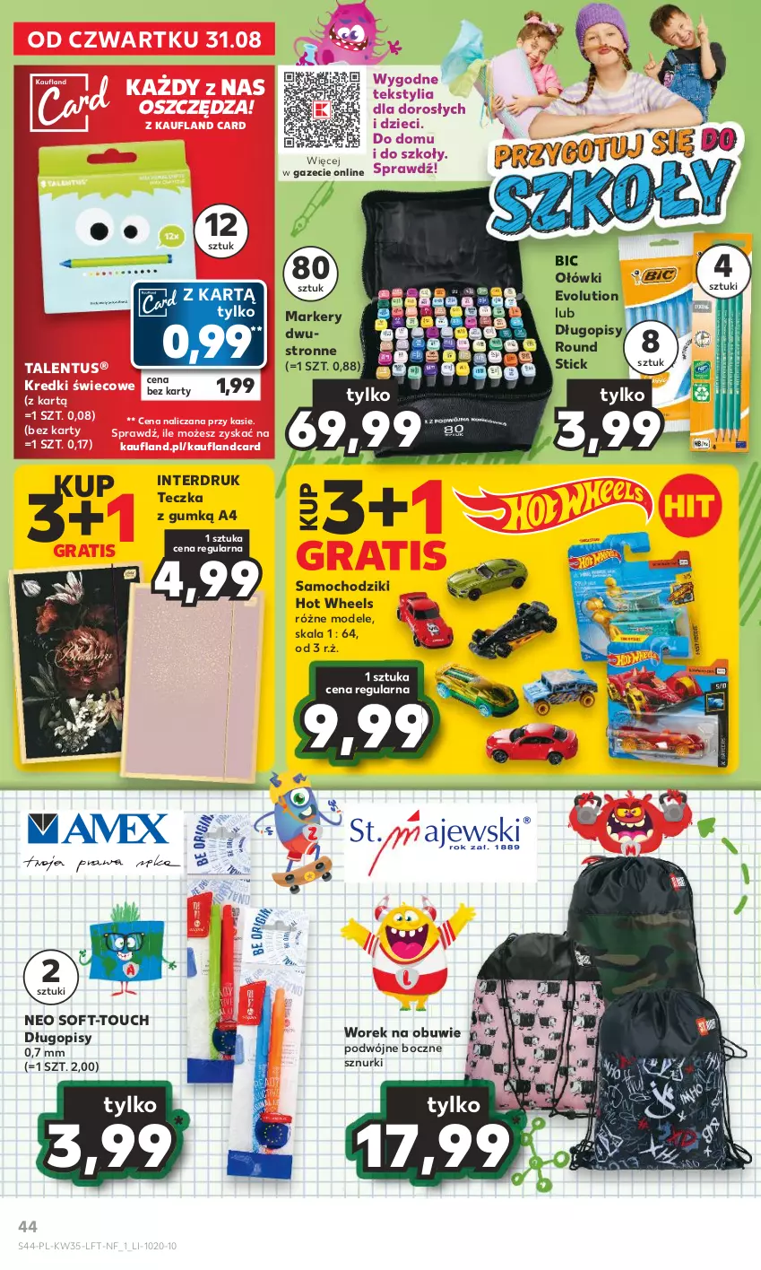 Gazetka promocyjna Kaufland - Gazetka tygodnia - ważna 31.08 do 06.09.2023 - strona 44 - produkty: BIC, Chodzik, Długopis, Dzieci, Gra, Hot Wheels, Marker, Obuwie, Samochodziki