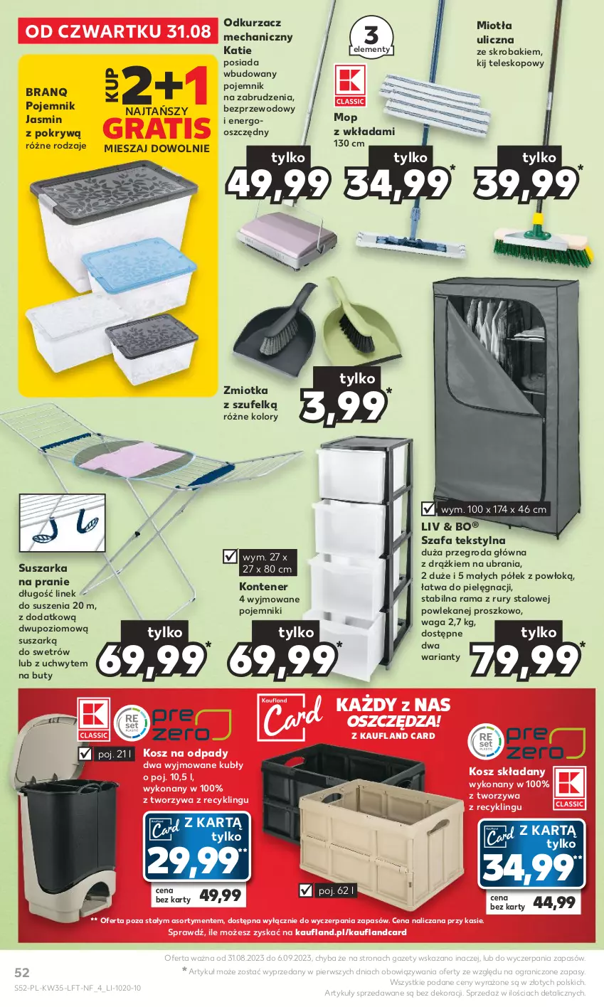 Gazetka promocyjna Kaufland - Gazetka tygodnia - ważna 31.08 do 06.09.2023 - strona 52 - produkty: Buty, Fa, Gra, Kosz, Kosz na odpady, Miotła, Mop, Odkurzacz, Pojemnik, Rama, Suszarka, Suszarka na pranie, Szafa, Teleskop, Ubrania, Waga