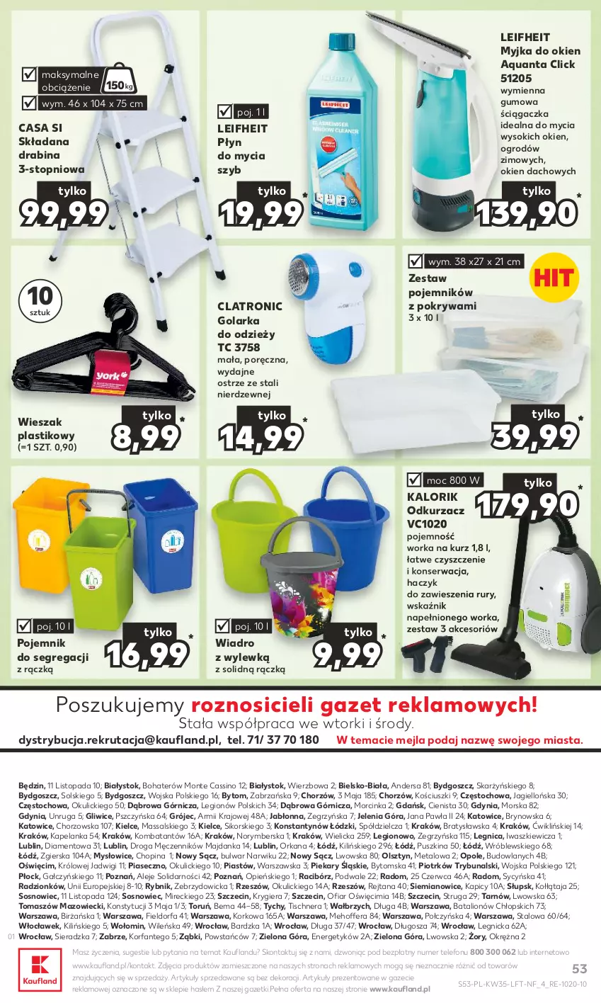 Gazetka promocyjna Kaufland - Gazetka tygodnia - ważna 31.08 do 06.09.2023 - strona 53 - produkty: Drabina, Fa, Golarka, Haczyk, Inka, Lion, Monte, Myjka do okien, Odkurzacz, Orka, Piast, Płyn do mycia, Pojemnik, Pokrywa, Por, Ser, Sok, Sos, Telefon, Top, Wiadro, Wieszak