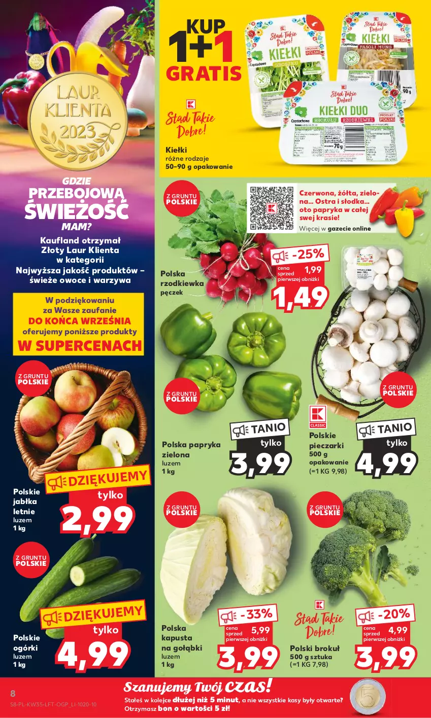 Gazetka promocyjna Kaufland - Gazetka tygodnia - ważna 31.08 do 06.09.2023 - strona 8 - produkty: Fa, Gra, Grunt, Jabłka, Kiełki, Laur, Olej, Owoce, Papryka, Piec, Rzodkiewka, Warzywa