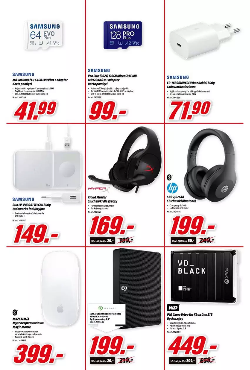 Gazetka promocyjna Media Markt - Gazetka Media Markt - ważna 16.02 do 22.02.2022 - strona 7 - produkty: Akumulator, Dysk przenośny, Gra, Gry, Karta pamięci, Mysz, Mysz bezprzewodowa, Por, Samsung, Słuchawki, Słuchawki bluetooth, Tran, Warka, Xbox