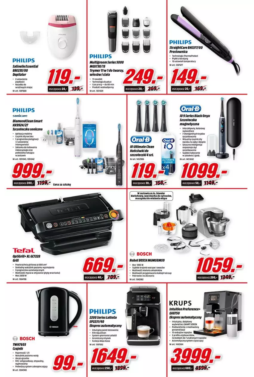 Gazetka promocyjna Media Markt - Gazetka Media Markt - ważna 16.02 do 22.02.2022 - strona 9 - produkty: Bosch, Czajnik, Depilator, Fa, Gra, Grill, Grzałka, Intel, Kawa, Krups, Lack, Maszynka, Maszynka do mielenia, Mobil, Mop, Philips, Piec, Por, Robot, Ser, Szczoteczka, Szczoteczka soniczna, Szklanka, Szynka, Tefal, Tera