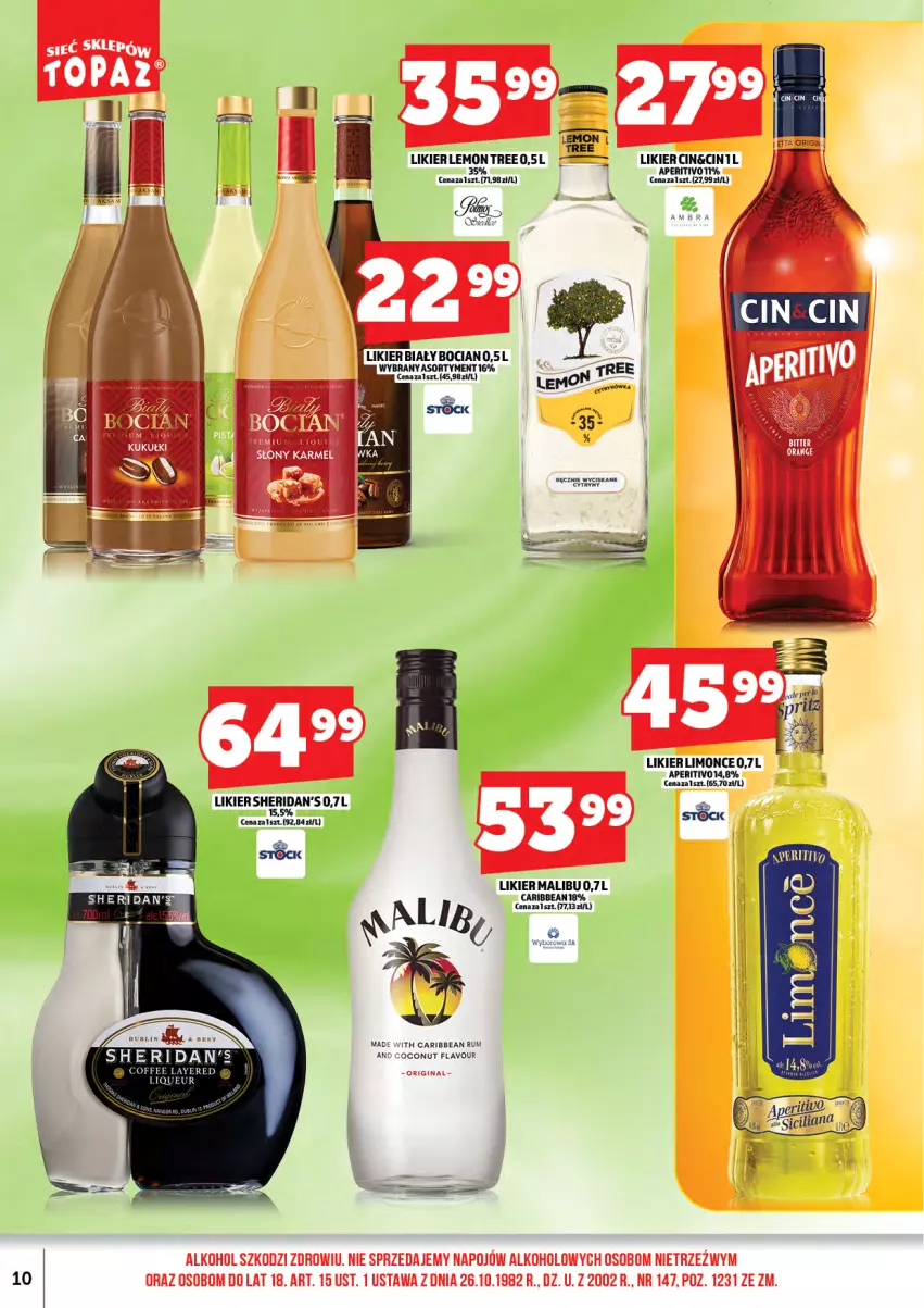 Gazetka promocyjna Topaz - Gazetka - ważna 01.05 do 14.05.2026 - strona 12 - produkty: Biały Bocian, Likier, Malibu, Sheridan's, Wyborowa