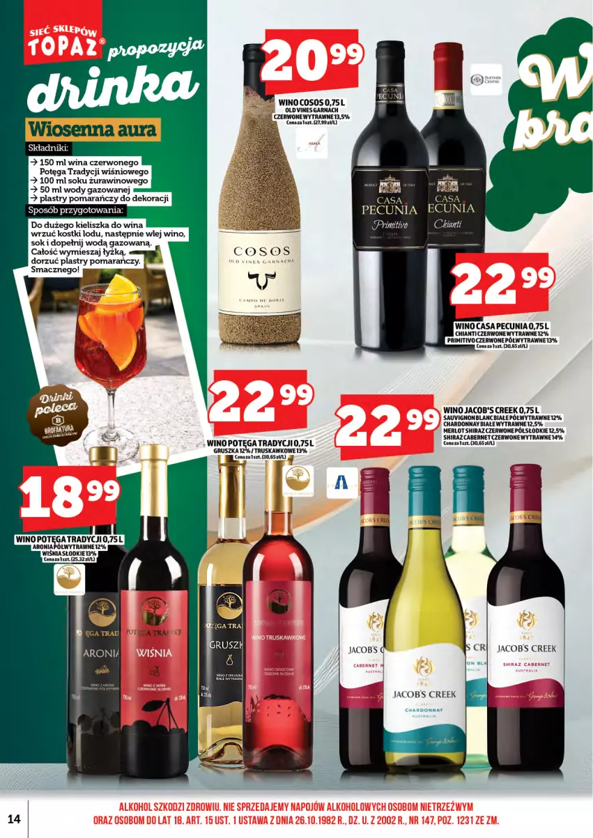 Gazetka promocyjna Topaz - Gazetka - ważna 01.05 do 14.05.2026 - strona 16 - produkty: Aronia, Chardonnay, Chia, Chianti, Jacobs, Merlot, Shiraz, Sok, Sos, Wino