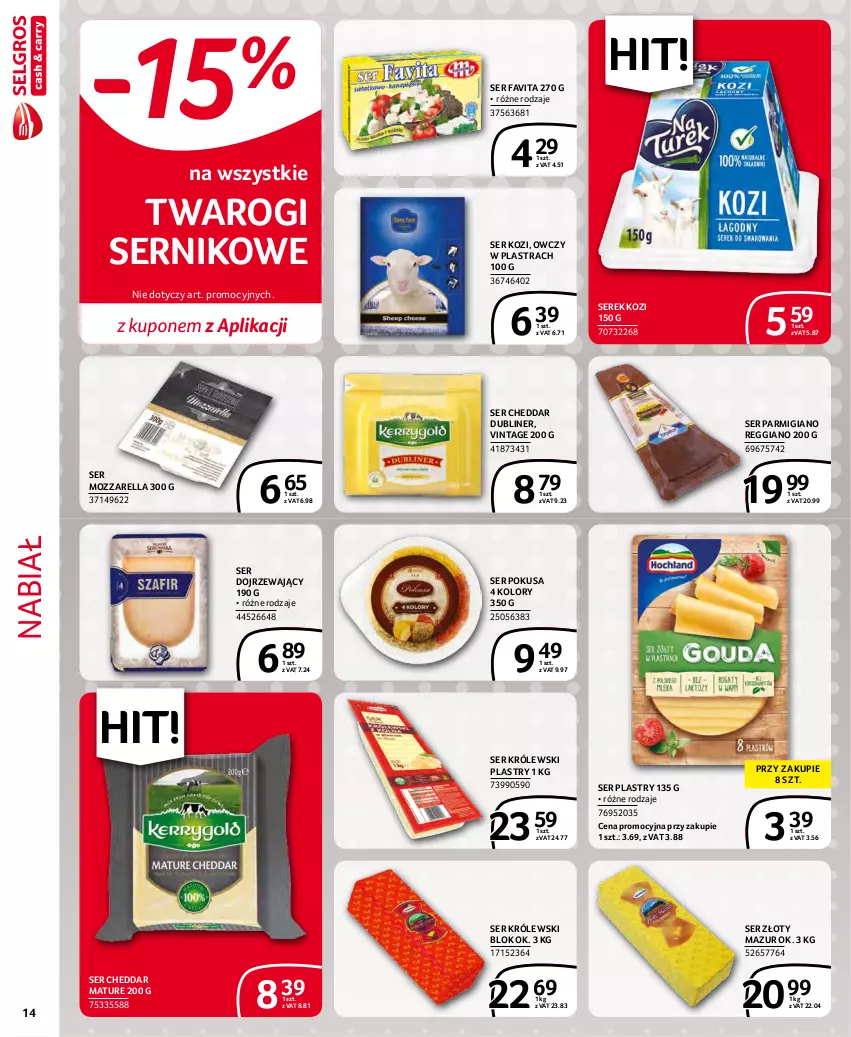 Gazetka promocyjna Selgros - Extra Oferta - ważna 01.11 do 30.11.2021 - strona 14 - produkty: Cheddar, Fa, Favita, Królewski, Mozzarella, Ser, Ser kozi, Serek, Złoty Mazur