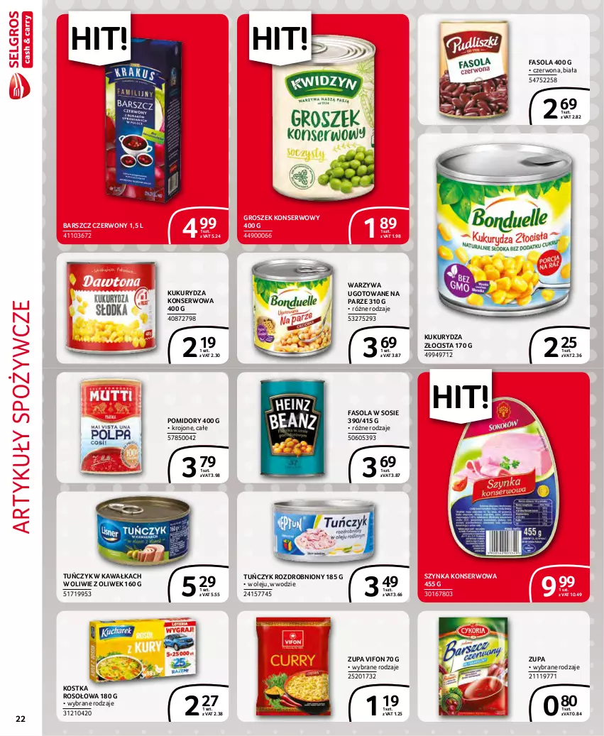 Gazetka promocyjna Selgros - Extra Oferta - ważna 01.11 do 30.11.2021 - strona 22 - produkty: Artykuły spożywcze, Fa, Fasola, Groszek, Kawa, Kukurydza, Kukurydza konserwowa, Olej, Pomidory, Ser, Sos, Szynka, Szynka konserwowa, Tuńczyk, Warzywa, Zupa