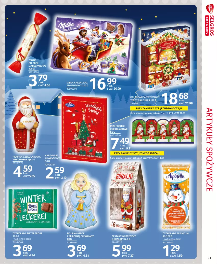 Gazetka promocyjna Selgros - Extra Oferta - ważna 01.11 do 30.11.2021 - strona 31 - produkty: Artykuły spożywcze, Chleb, Czekolada, Góralki, Kalendarz, Kalendarz adwentowy, Merci, Milka, Por, Ritter Sport, Sport