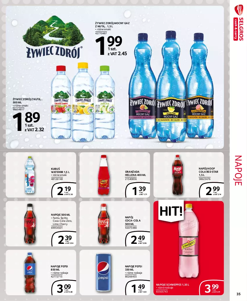 Gazetka promocyjna Selgros - Extra Oferta - ważna 01.11 do 30.11.2021 - strona 35 - produkty: Coca-Cola, Fa, Fanta, Hellena, Hoop, Kubuś, Kubuś Waterrr, Napój, Napoje, Oranżada, Pepsi, Schweppes, Sprite