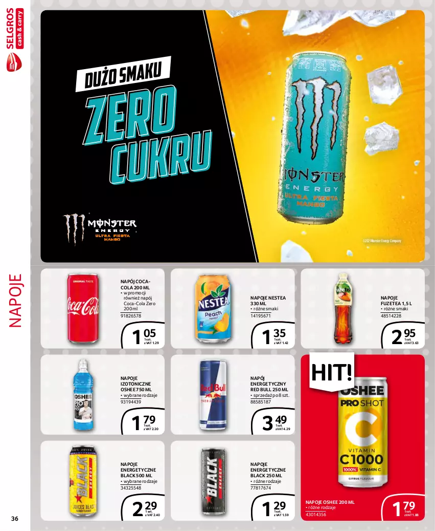 Gazetka promocyjna Selgros - Extra Oferta - ważna 01.11 do 30.11.2021 - strona 36 - produkty: Coca-Cola, Lack, Napój, Napój energetyczny, Napoje, Nestea, Oshee, Red Bull