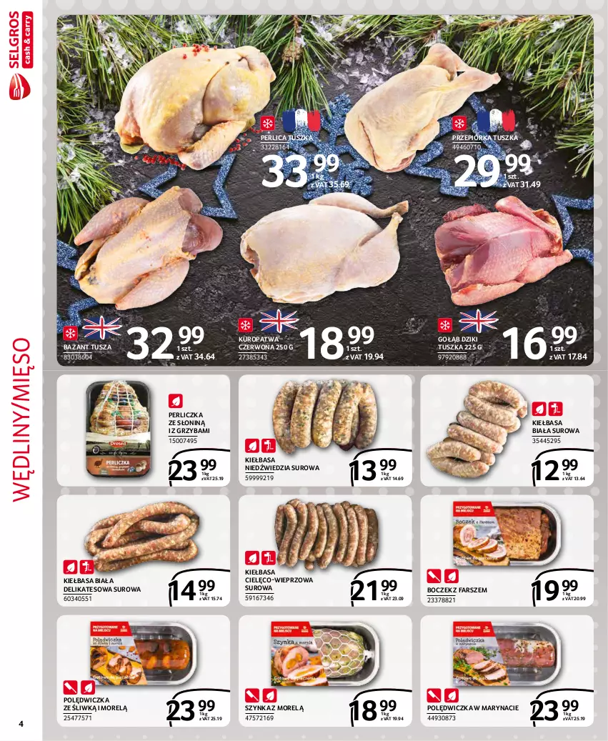 Gazetka promocyjna Selgros - Extra Oferta - ważna 01.11 do 30.11.2021 - strona 4 - produkty: Boczek, Fa, Kiełbasa, Kiełbasa biała, Mięso, Perliczka, Przepiórka, Szynka, Tusz