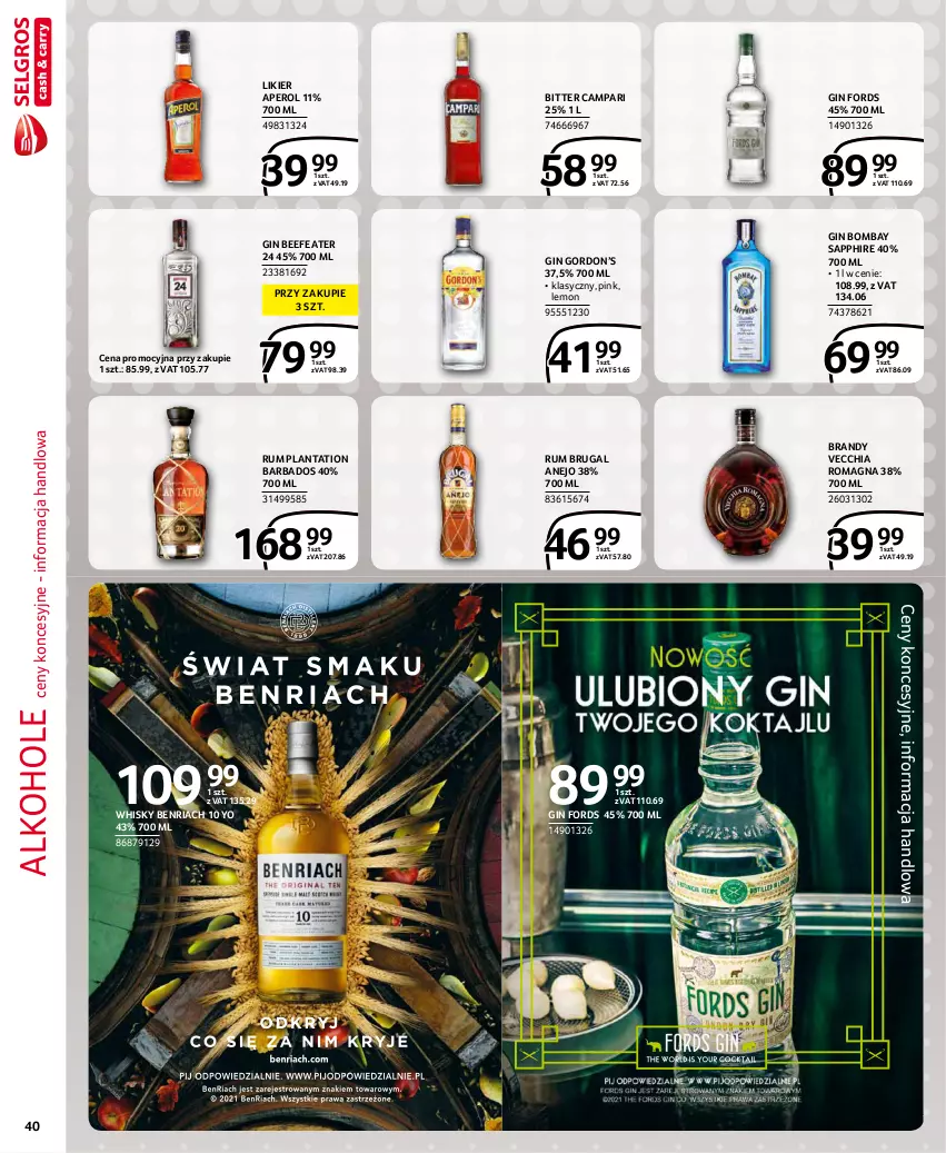 Gazetka promocyjna Selgros - Extra Oferta - ważna 01.11 do 30.11.2021 - strona 40 - produkty: Alkohole, Aperol, Brandy, Chia, Gin, Likier, Plantation, Rum, Whisky