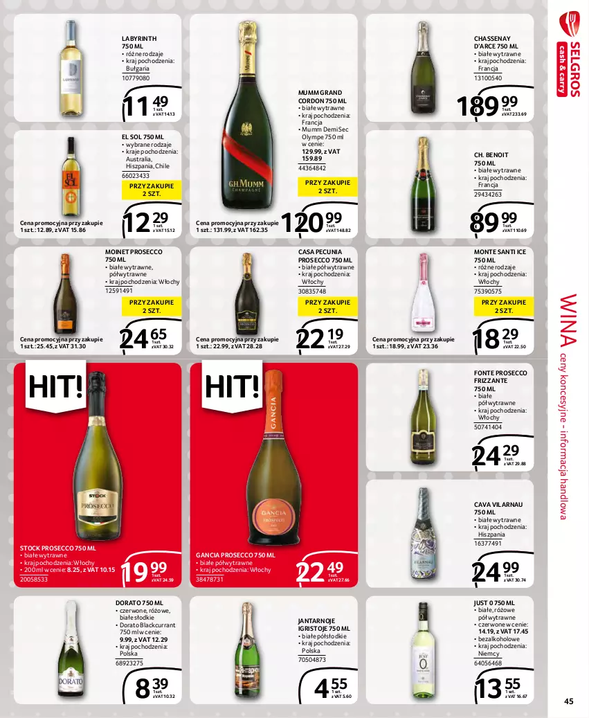 Gazetka promocyjna Selgros - Extra Oferta - ważna 01.11 do 30.11.2021 - strona 45 - produkty: Gancia, Gra, Lack, Monte, Monte Santi, Prosecco, Stock