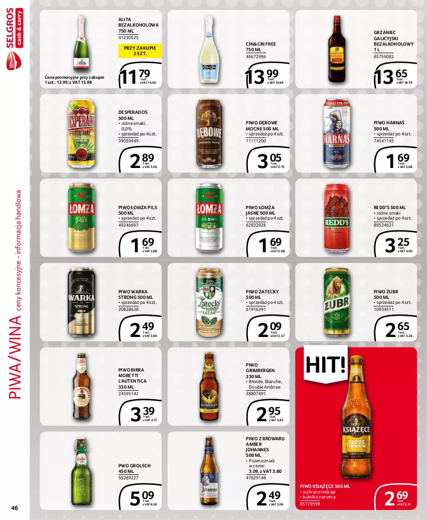 Gazetka promocyjna Selgros - Extra Oferta - ważna 01.11 do 30.11.2021 - strona 46 - produkty: Desperados, Grzaniec Galicyjski, Harnaś, Książęce, Piwa, Piwo, Warka