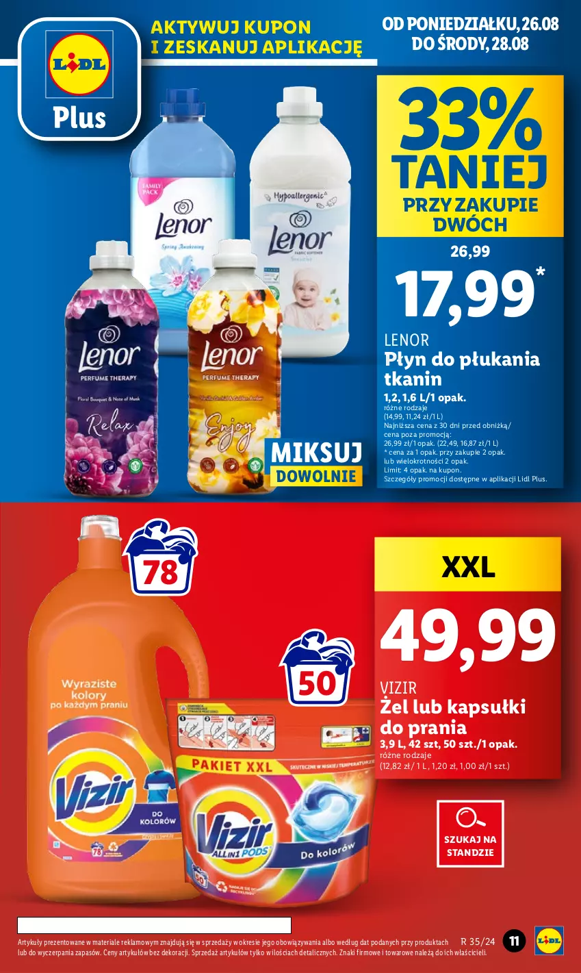 Gazetka promocyjna Lidl - GAZETKA - ważna 26.08 do 28.08.2024 - strona 11 - produkty: Kapsułki do prania, Lenor, Płyn do płukania, Vizir