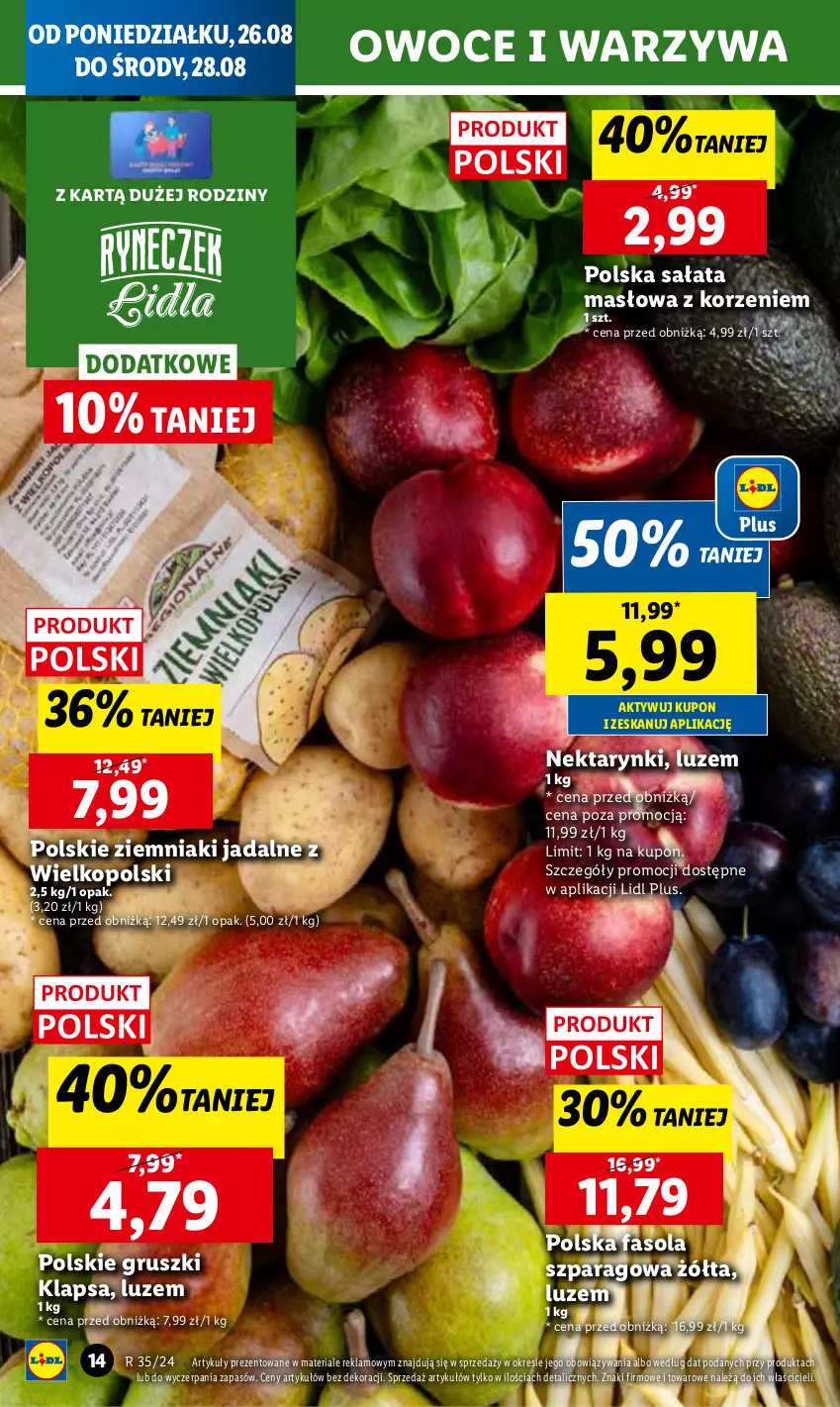 Gazetka promocyjna Lidl - GAZETKA - ważna 26.08 do 28.08.2024 - strona 16 - produkty: Chleb, Fa, Fasola, Fasola szparagowa, Gruszki, Masło, Nektar, Owoce, Sałat, Sałata masłowa, Ser, Warzywa, Ziemniaki