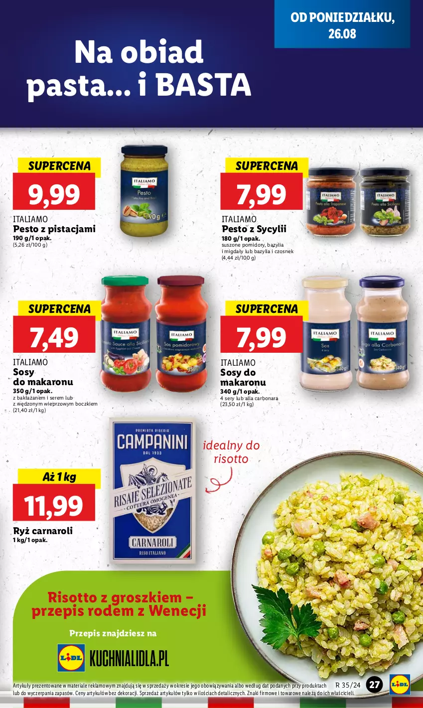 Gazetka promocyjna Lidl - GAZETKA - ważna 26.08 do 28.08.2024 - strona 29 - produkty: Bazyl, Bazylia, Czosnek, Makaron, Migdały, Pesto, Pomidory, Ryż, Ser, Sos, Suszone pomidory