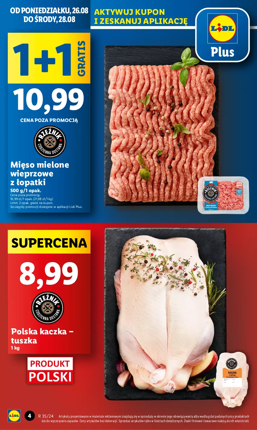 Gazetka promocyjna Lidl - GAZETKA - ważna 26.08 do 28.08.2024 - strona 4 - produkty: Gra, Kaczka, Mięso, Mięso mielone, Tusz