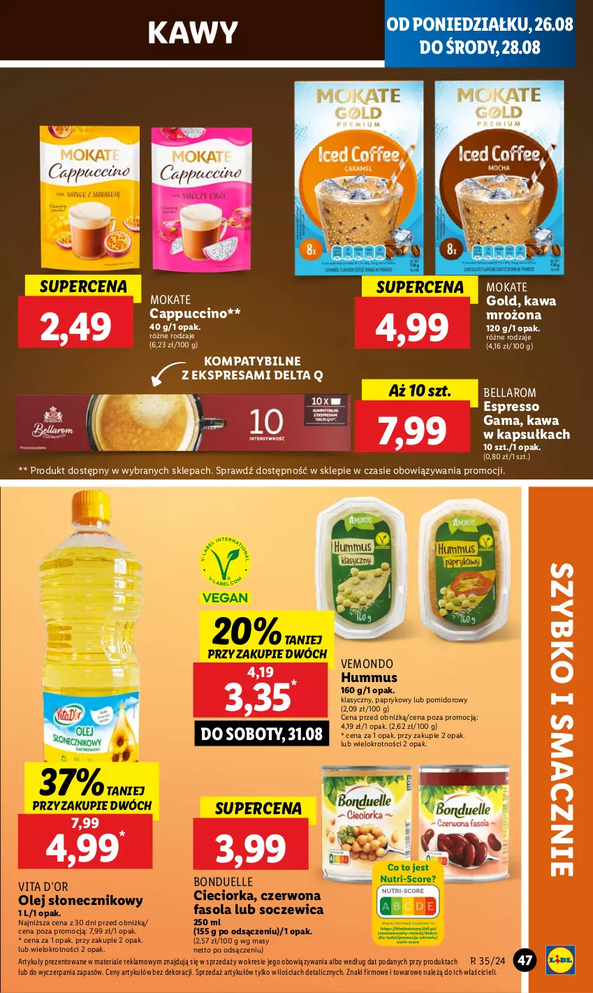 Gazetka promocyjna Lidl - GAZETKA - ważna 26.08 do 28.08.2024 - strona 51 - produkty: Bell, Bella, Bonduelle, Cappuccino, Cieciorka, Fa, Fasola, Hummus, Kawa, Mus, Olej, Olej słonecznikowy, Orka