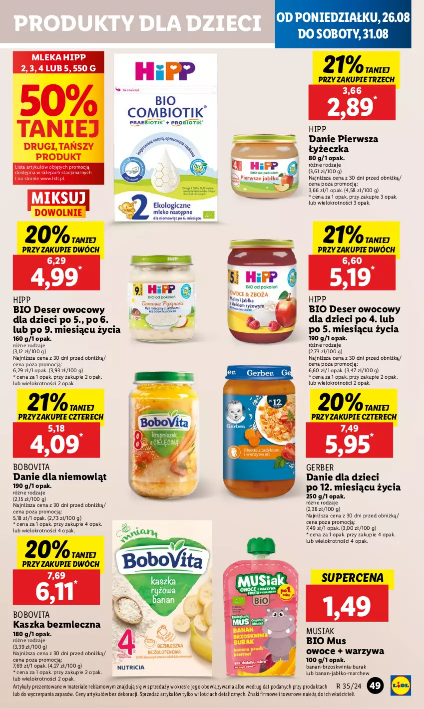 Gazetka promocyjna Lidl - GAZETKA - ważna 26.08 do 28.08.2024 - strona 53 - produkty: BoboVita, Danie dla dzieci, Deser, Deser owocowy, Dzieci, Gerber, HiPP, Hipp Bio, Mus, Owoce, Ser, Warzywa