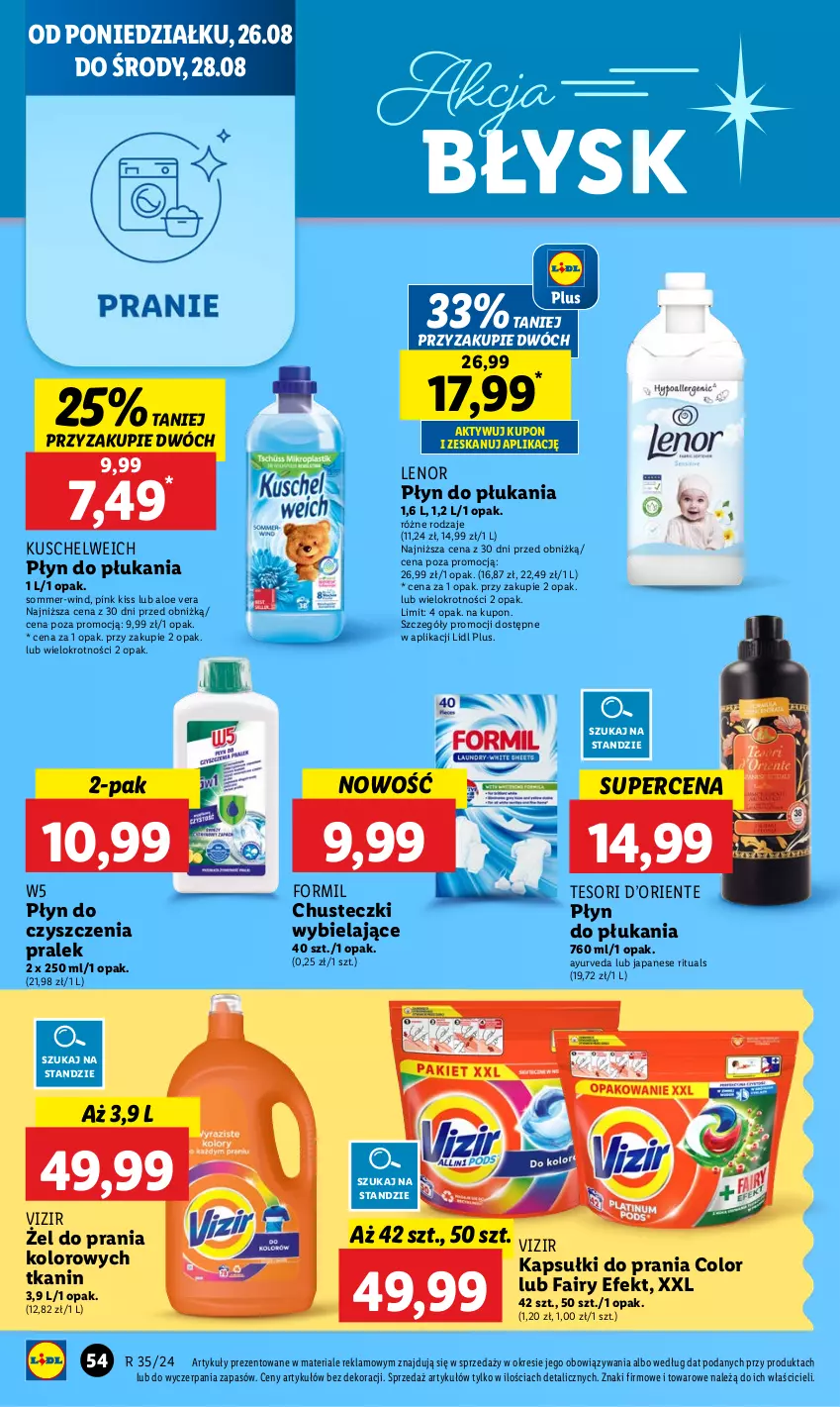 Gazetka promocyjna Lidl - GAZETKA - ważna 26.08 do 28.08.2024 - strona 58 - produkty: Aloe vera, Chusteczki, Fa, Fairy, Kapsułki do prania, Lenor, Płyn do płukania, Vizir