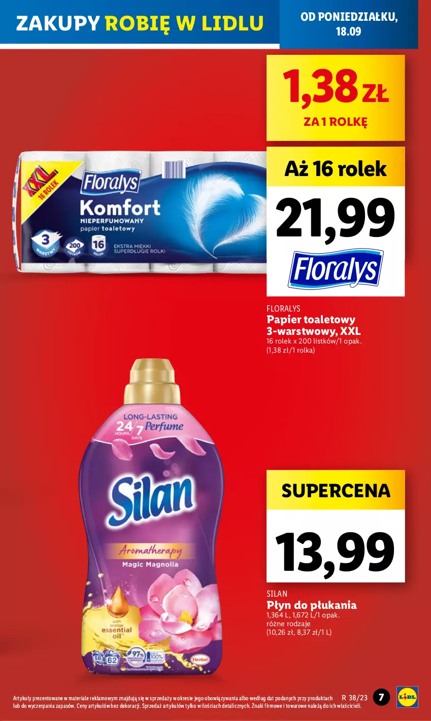 Gazetka promocyjna Lidl - GAZETKA - ważna 18.09 do 20.09.2023 - strona 11 - produkty: Flora, Papier, Papier toaletowy, Płyn do płukania, Silan