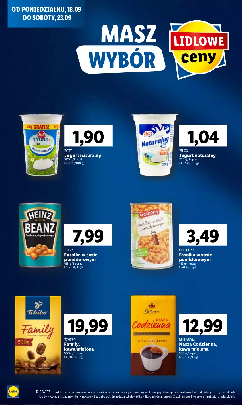 Gazetka promocyjna Lidl - GAZETKA - ważna 18.09 do 20.09.2023 - strona 12 - produkty: Bell, Bella, Fa, Heinz, Jogurt, Jogurt naturalny, Kawa, Kawa mielona, Pilos, Sos, Tchibo, Tchibo Family, Zott