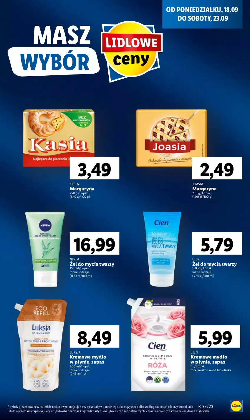 Gazetka promocyjna Lidl - GAZETKA - ważna 18.09 do 20.09.2023 - strona 13 - produkty: Kasia, Luksja, Margaryna, Miód, Mleko, Mydło, Mydło w płynie, Nivea, Róża