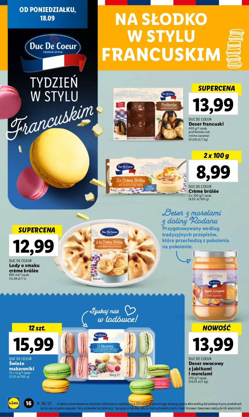 Gazetka promocyjna Lidl - GAZETKA - ważna 18.09 do 20.09.2023 - strona 26 - produkty: Crème brûlée, Deser, Deser owocowy, Jabłka, Lody, Makaron, Morela, Ser