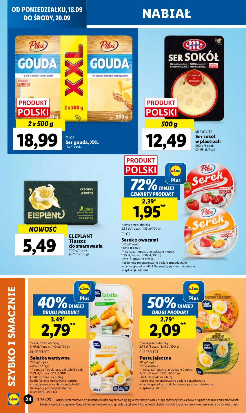 Gazetka promocyjna Lidl - GAZETKA - ważna 18.09 do 20.09.2023 - strona 32 - produkty: Gouda, Mleko, Mlekovita, Olej, Pilos, Sałat, Sałatka, Sałatka warzywna, Ser, Serek, Sok, Sokół