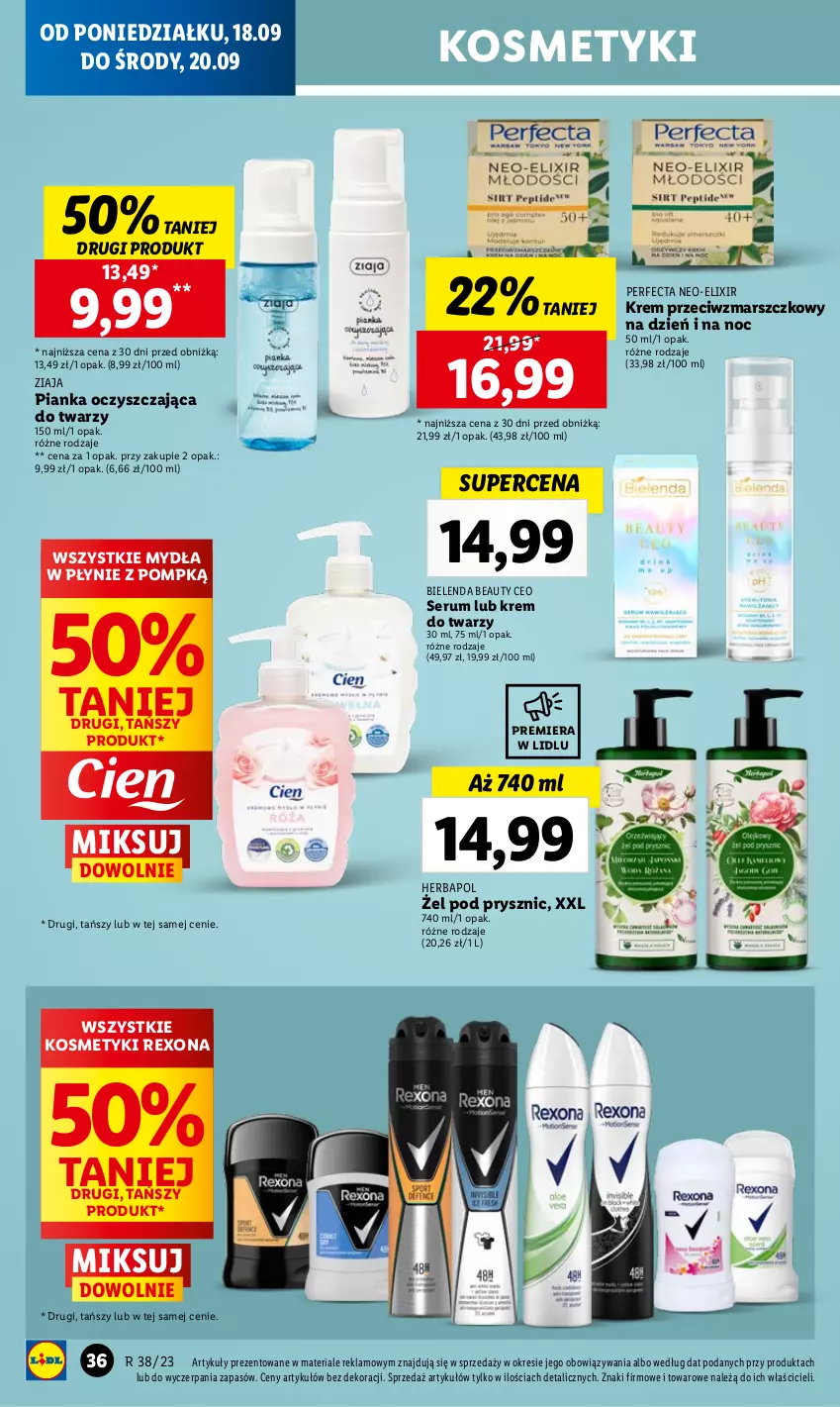 Gazetka promocyjna Lidl - GAZETKA - ważna 18.09 do 20.09.2023 - strona 46 - produkty: Bielenda, Herbapol, Krem do twarzy, Krem przeciwzmarszczkowy, Mars, Perfecta, Rexona, Rum, Ser, Serum, Ziaja