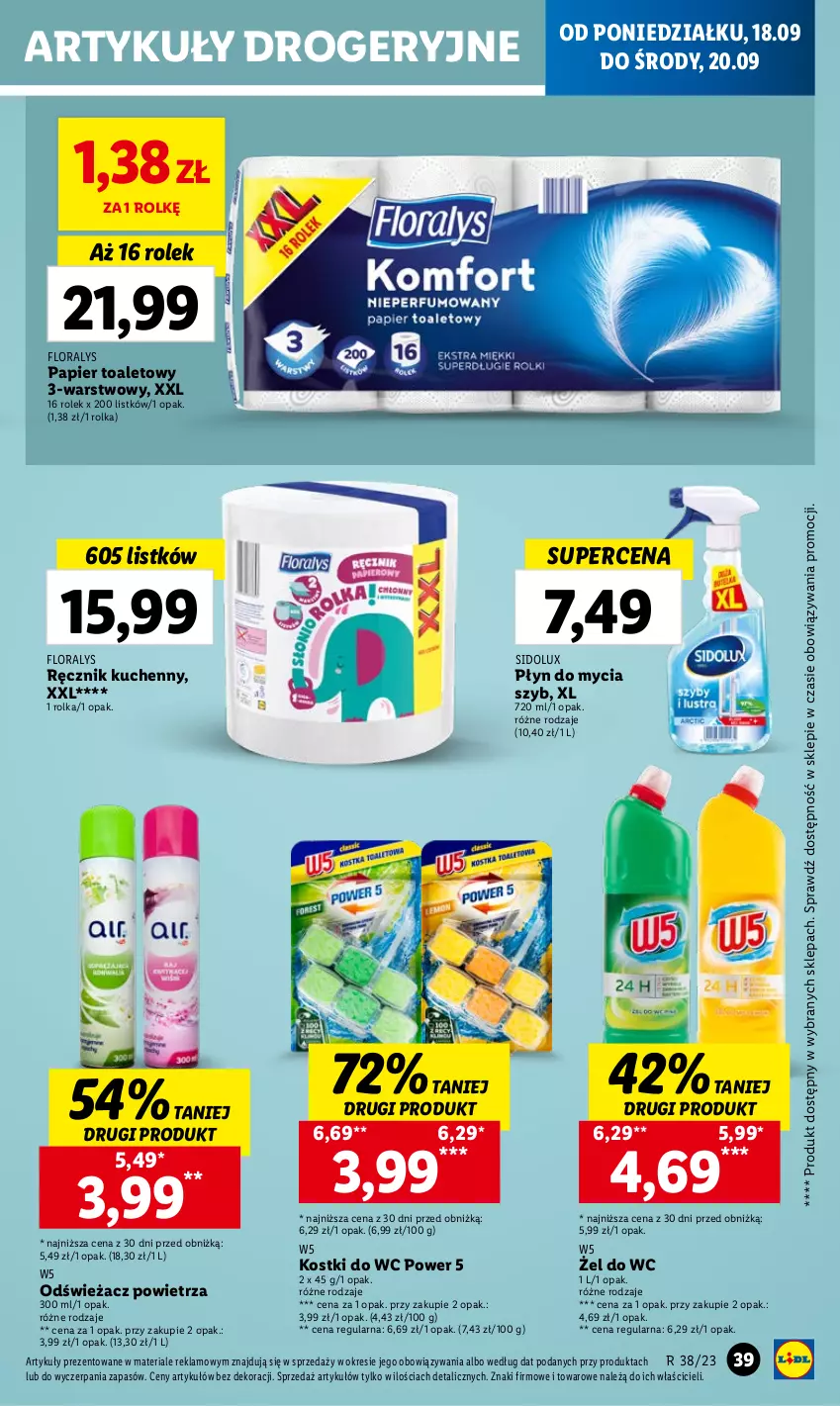 Gazetka promocyjna Lidl - GAZETKA - ważna 18.09 do 20.09.2023 - strona 49 - produkty: Flora, Odświeżacz powietrza, Papier, Papier toaletowy, Płyn do mycia, Ręcznik, Ręcznik kuchenny, Sidolux