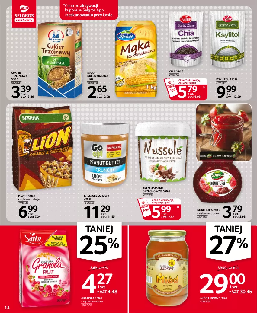 Gazetka promocyjna Selgros - Oferta spożywcza - ważna 25.02 do 10.03.2021 - strona 14 - produkty: Chia, Cukier, Cukier trzcinowy, Gra, Granola, Konfitura, Krem orzechowy, Ksylitol, LG, Mąka, Miód