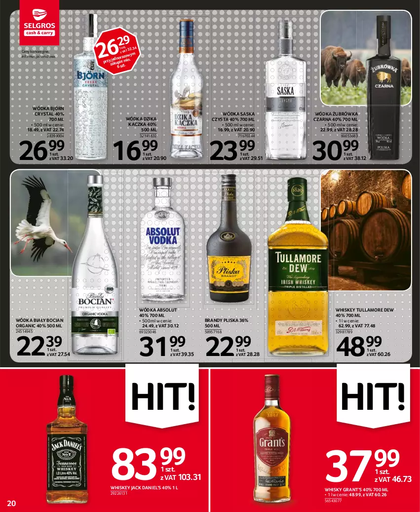 Gazetka promocyjna Selgros - Oferta spożywcza - ważna 25.02 do 10.03.2021 - strona 20 - produkty: Absolut, Biały Bocian, Brandy, Gra, Kaczka, Pliska, Saska, Tullamore Dew, Whiskey, Whisky, Wódka