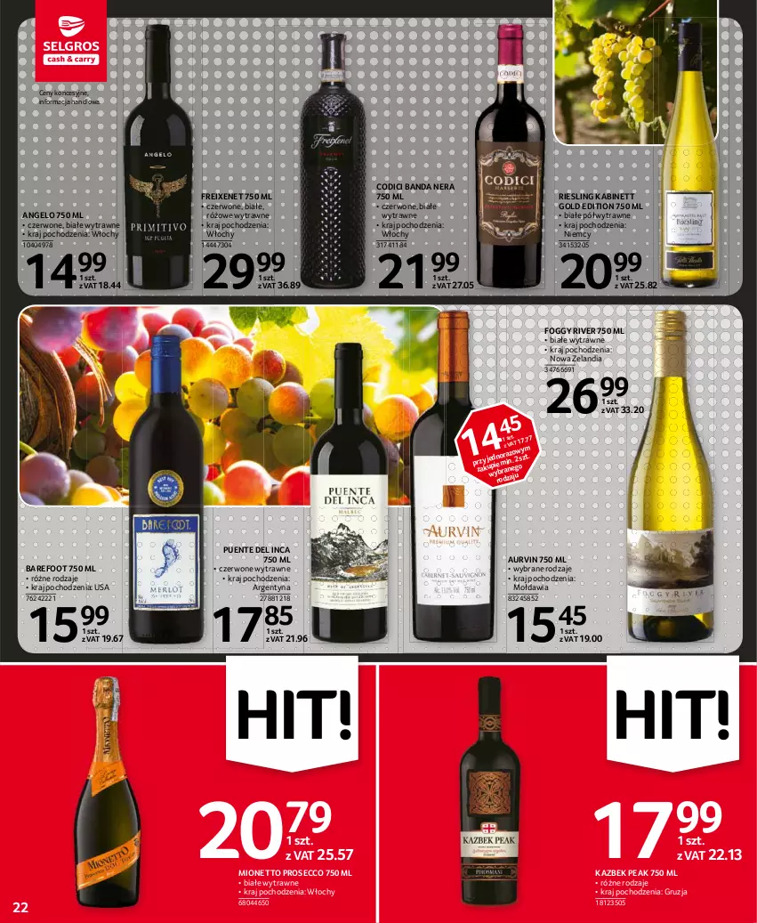 Gazetka promocyjna Selgros - Oferta spożywcza - ważna 25.02 do 10.03.2021 - strona 22 - produkty: Barefoot, Mionetto, Prosecco