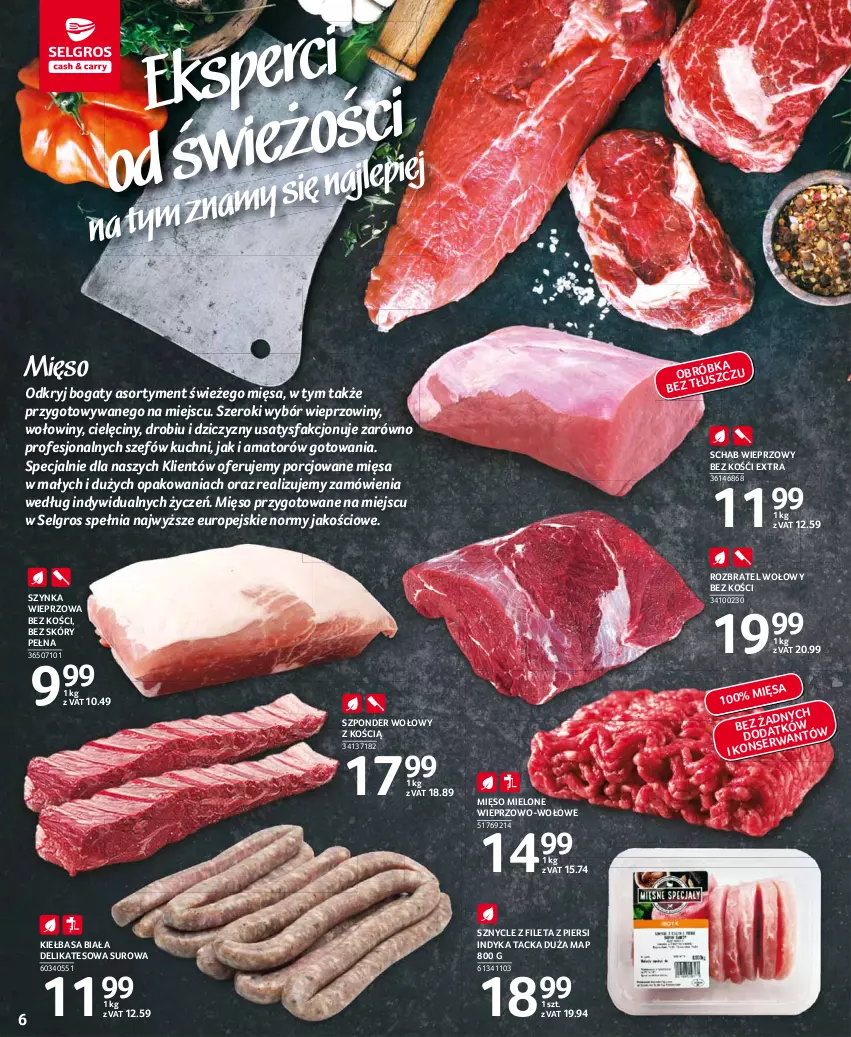 Gazetka promocyjna Selgros - Oferta spożywcza - ważna 25.02 do 10.03.2021 - strona 6 - produkty: Fa, Kiełbasa, Kiełbasa biała, LG, Mięso, Mięso mielone, Por, Rozbratel wołowy, Schab wieprzowy, Szponder wołowy, Szynka, Szynka wieprzowa