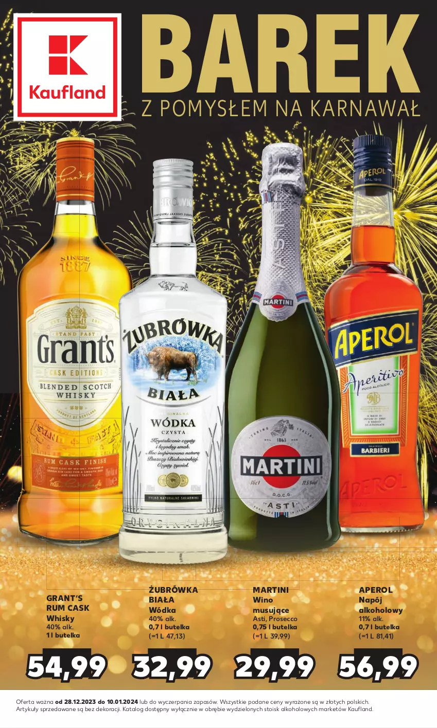 Gazetka promocyjna Kaufland - Barek Kauflandu - ważna 28.12.2023 do 10.01.2024 - strona 1 - produkty: Aperol, Gra, Martini, Mus, Napój, Prosecco, Rum, Whisky, Wino, Wino musujące, Wódka