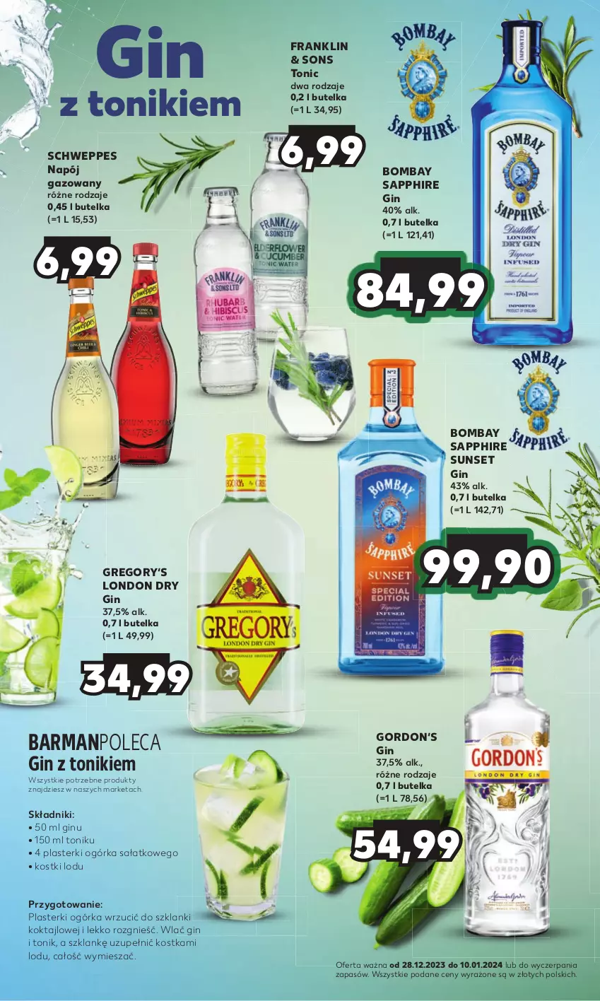 Gazetka promocyjna Kaufland - Barek Kauflandu - ważna 28.12.2023 do 10.01.2024 - strona 12 - produkty: Gin, Lanki, Napój, Napój gazowany, Plasterki, Sałat, Schweppes, Tonik