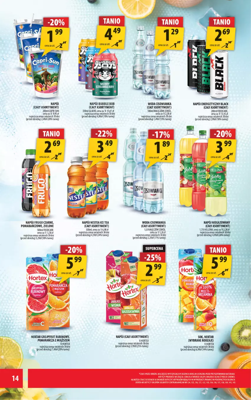 Gazetka promocyjna Arhelan - Gazetka - ważna 01.08 do 10.08.2025 - strona 14 - produkty: Cisowianka, Fa, Grejpfrut, Hellena, Hortex, Ice tea, Lack, Napój, Napój energetyczny, Napój niegazowany, Nektar, Nestea, Rubin, Rum, Woda