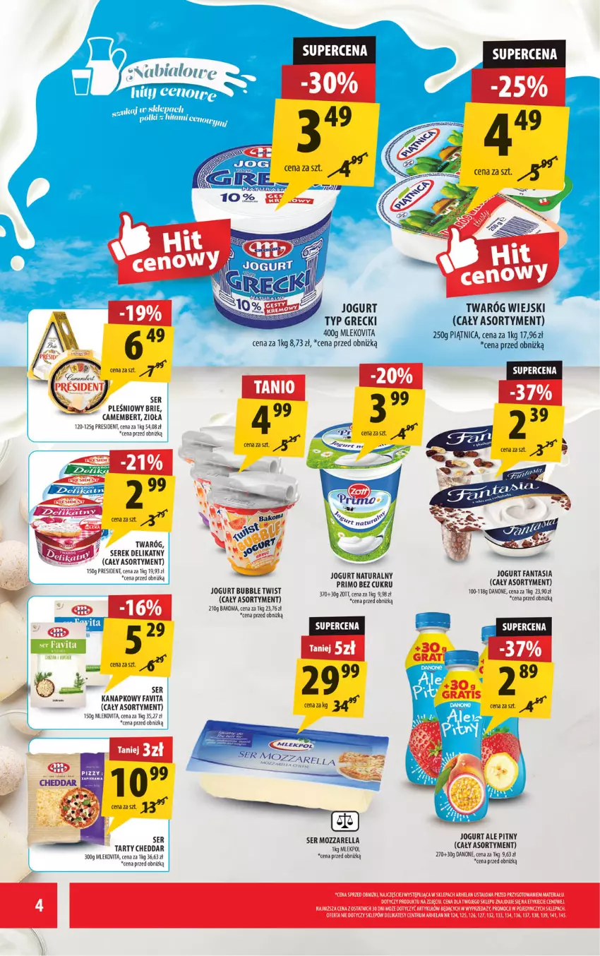 Gazetka promocyjna Arhelan - Gazetka - ważna 01.08 do 10.08.2025 - strona 4 - produkty: Bakoma, Brie, Camembert, Cheddar, Danone, Fa, Fanta, Favita, Jogurt, Jogurt naturalny, Mleko, Mlekovita, Mozzarella, Piątnica, Rum, Ser, Serek, Twaróg