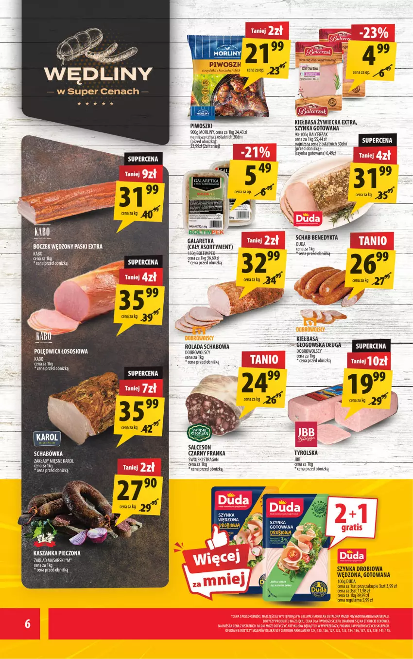 Gazetka promocyjna Arhelan - Gazetka - ważna 01.08 do 10.08.2025 - strona 6 - produkty: Duda, Gala, Galaretka, Kasza, Kaszanka, Kiełbasa, Kurczak, Morliny, Pax, Piec, Piwo, Rolada, Salceson, Szynka