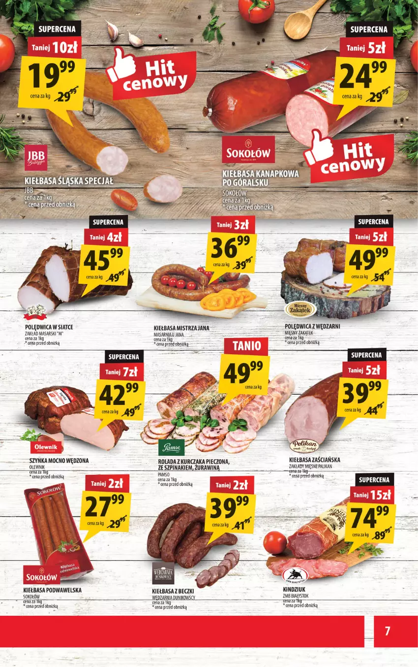 Gazetka promocyjna Arhelan - Gazetka - ważna 01.08 do 10.08.2025 - strona 7 - produkty: Gra, HP, Kiełbasa, Kindziuk, Kurczak, Olewnik, Piec, Polędwica, Rolada, Sok, Sokołów, Szpinak, Szynka, Wawel