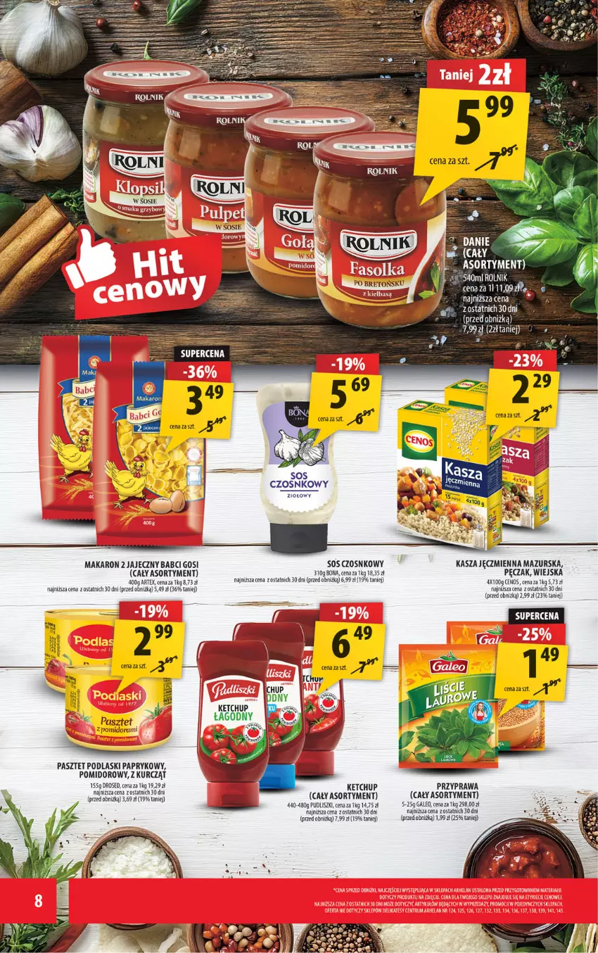 Gazetka promocyjna Arhelan - Gazetka - ważna 01.08 do 10.08.2025 - strona 8 - produkty: Cenos, Kasza, Kasza jęczmienna, Ketchup, Lody, Makaron, Pasztet, Podlaski, Pudliszki