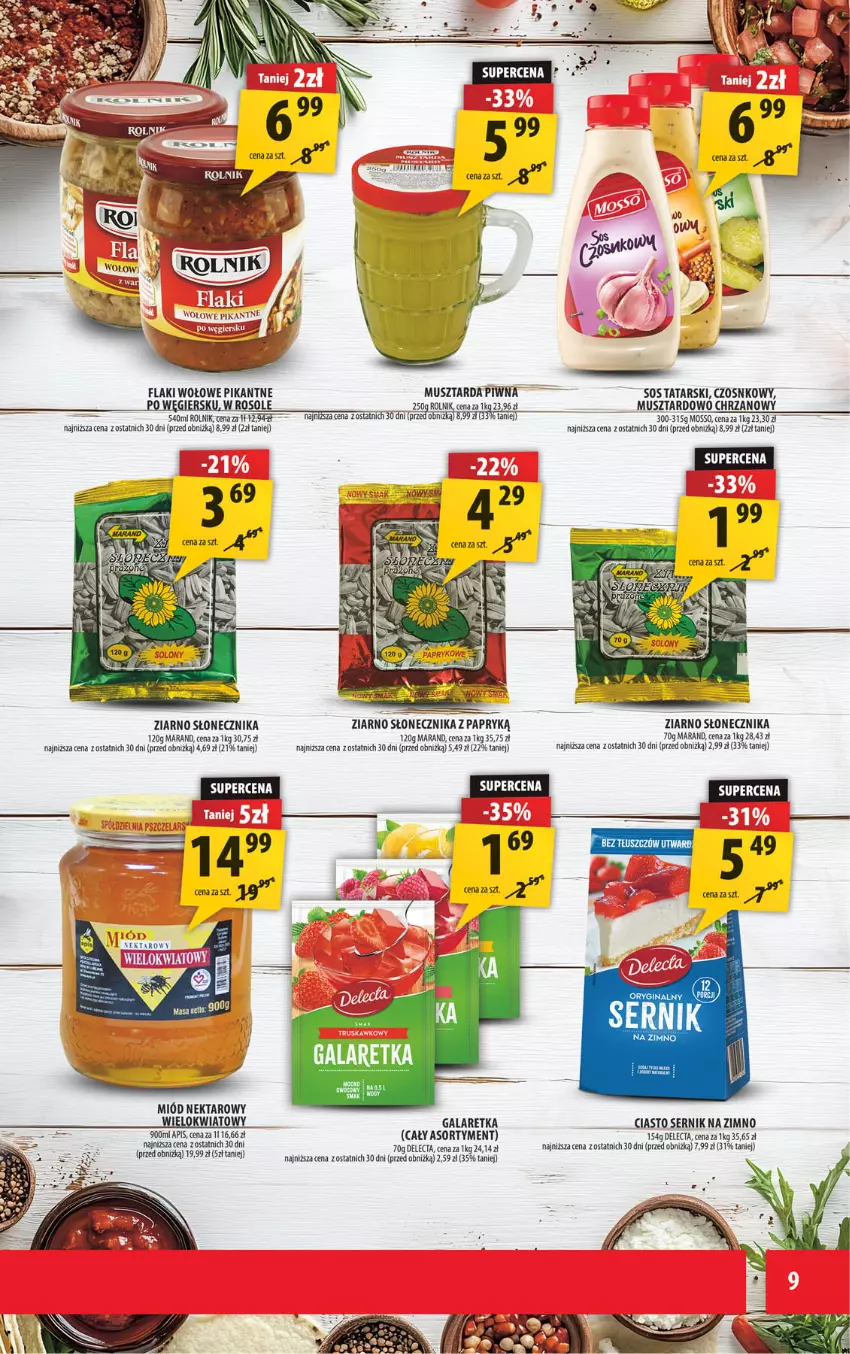 Gazetka promocyjna Arhelan - Gazetka - ważna 01.08 do 10.08.2025 - strona 9 - produkty: Chrzan, Ciasto sernik, Delecta, Fa, Flaki, Flaki wołowe, Gala, Galaretka, Gin, Miód, Mus, Musztarda, Nektar, Rolnik, Ser