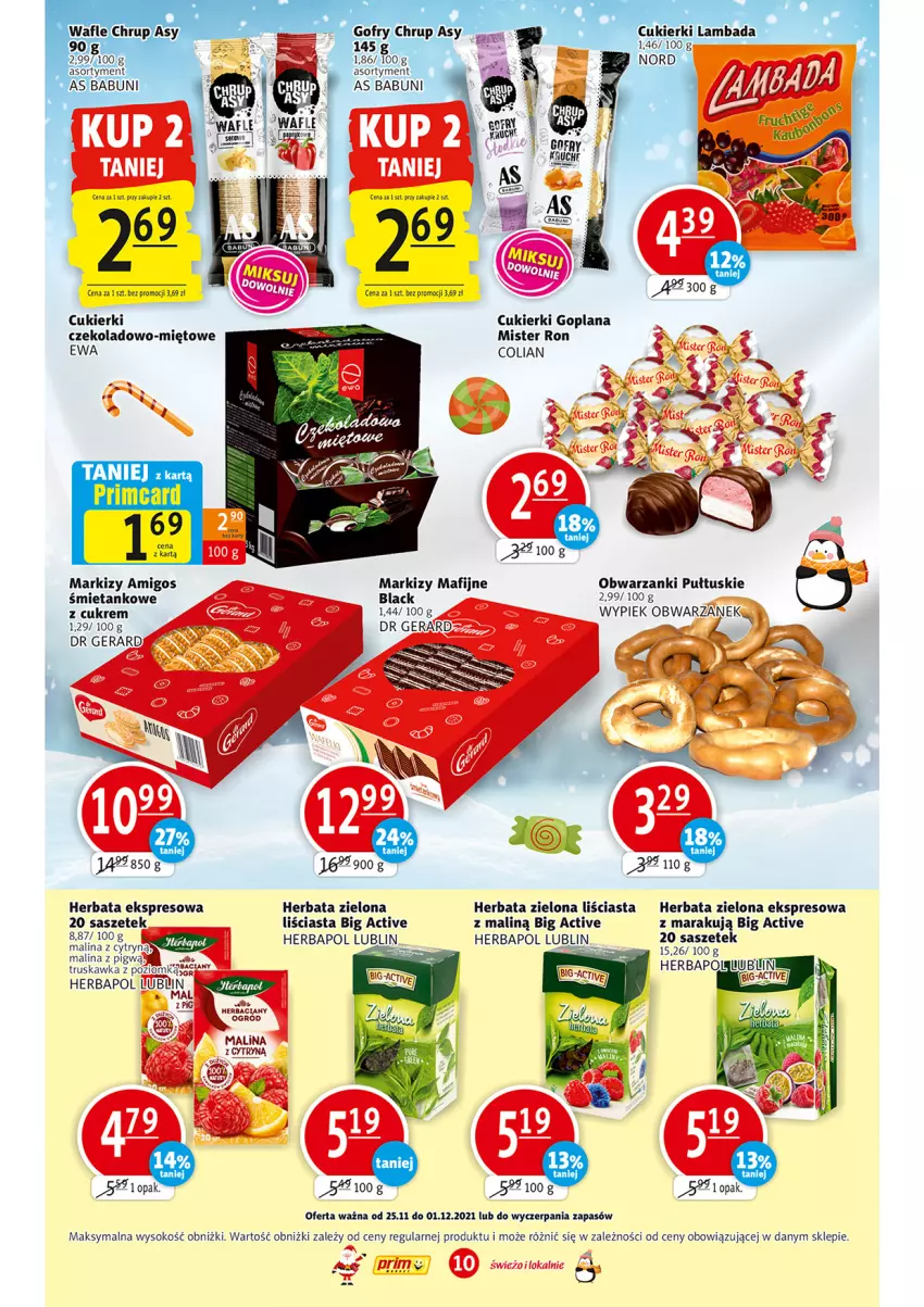 Gazetka promocyjna Prim Market - Gazetka - ważna 25.11 do 01.12.2021 - strona 10 - produkty: Babuni, Cukier, Cukierki, Dr Gerard, Goplana, Herbapol, Herbata, Lack, LANA, Sok