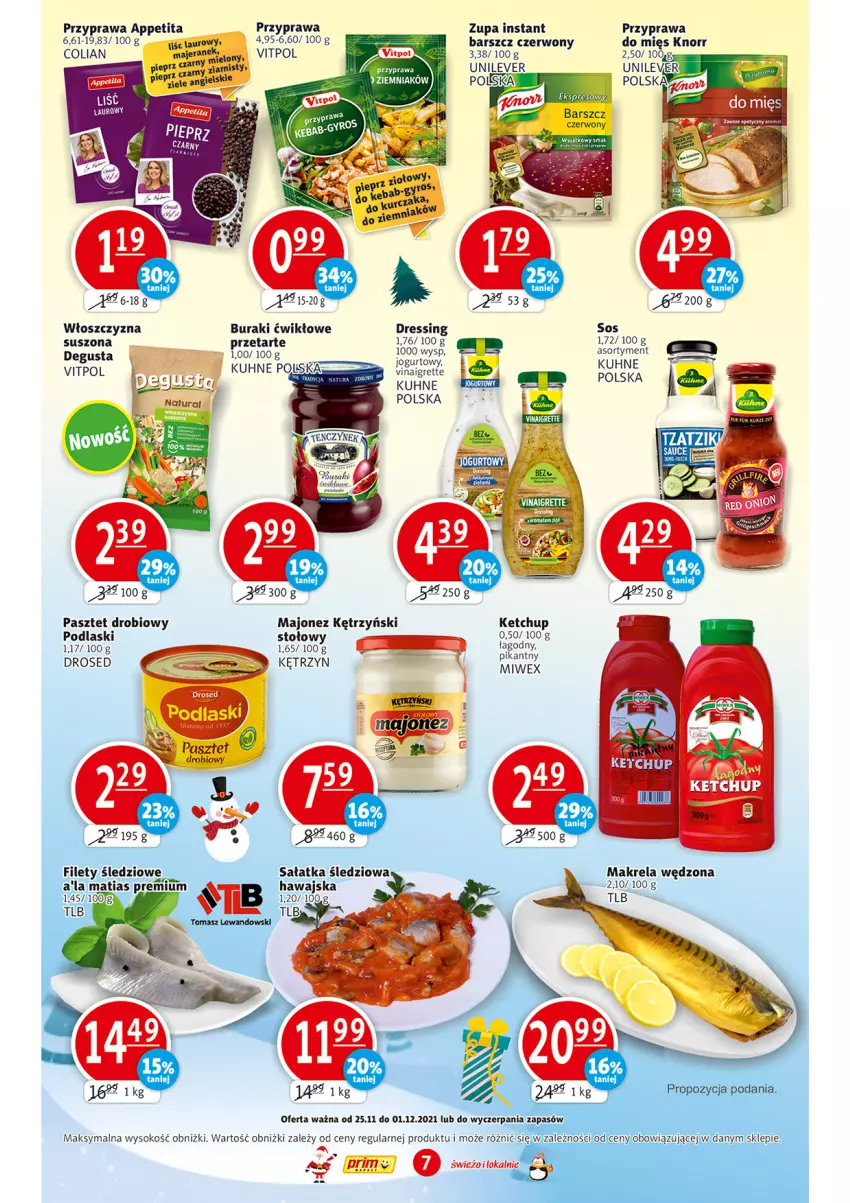 Gazetka promocyjna Prim Market - Gazetka - ważna 25.11 do 01.12.2021 - strona 7 - produkty: Buraki, Dres, Jogurt, Ketchup, Knorr, Majonez, Pasztet, Podlaski, Sok, Zupa