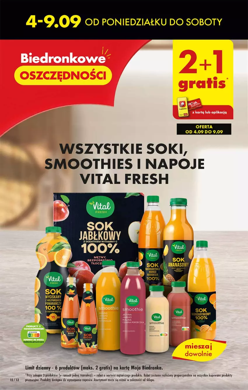 Gazetka promocyjna Biedronka - Od poniedzialku - ważna 04.09 do 09.09.2023 - strona 12 - produkty: Ananas, Dron, Fa, Gra, Mango, Napoje, Por, Rama, Ser, Smoothie, Sok, Sok jabłkowy, Tran