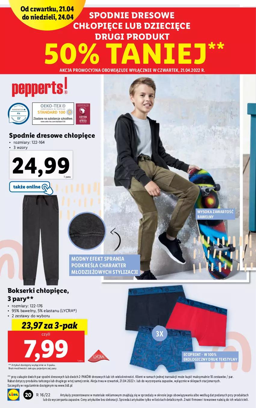 Gazetka promocyjna Lidl - GAZETKA - ważna 19.04 do 24.04.2022 - strona 22 - produkty: Bokserki, Dres, Dzieci, Rama, Ser, Sok, Spodnie, Spodnie dresowe, Tran